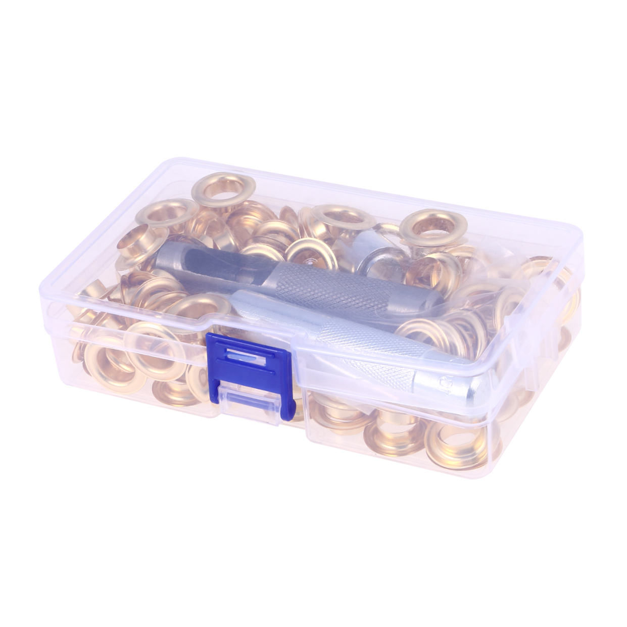 Amosfun 100-Piece Clothing Fastener Grommet Kit with 3 Tools, Storage Case, Golden Brass Material