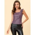 thumbnail image 3 of Camiseta Sin Mangas De Pu De Cuero Sintético Con Adornos De Encaje Allegra K Púrpura XS, 3 of 5