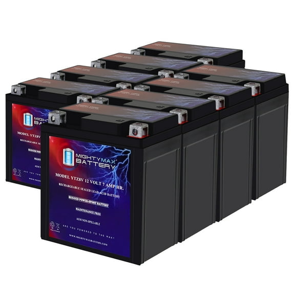 YTZ8V - 12 Volt 7 AH, 85 CCA, Rechargeable Maintenance Free SLA AGM Motorcycle Battery - Pack of 8