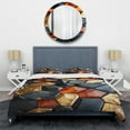thumbnail image 3 of Designart "Cubic Gold and Blue Mosaic Tiles II" Abstract Tile Bedding Covert Set - Abstract Gold Modern Bed Set With 2 Shams, 3 of 5