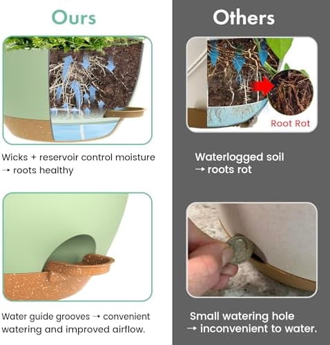 Large Self Watering Hanging Planters for Indoor Outdoor Plants, 13 Inch 2 Pack, Hanging Plant Pots with Removable 50 Oz Reservoir, Plastic Hanging Basket for Window, Porch, Garden
