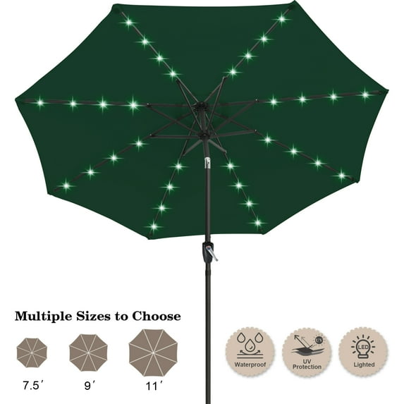 ABCCANOPY 10.5ft Patio Solar Umbrella LED Outdoor Umbrella with Tilt and Crank, Forest Green
