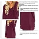 thumbnail image 5 of Blusa larga informal color vino para mujer con escote en V, mangas largas, bolsillos y abertura lateral, 5 of 6