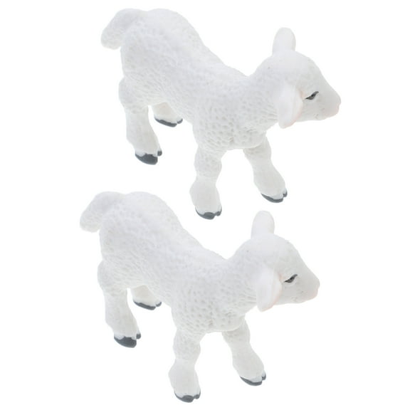 Minkissy Lamb Figurine Set of 2 White Plastic Decorative Animal Ornaments for Home and Office