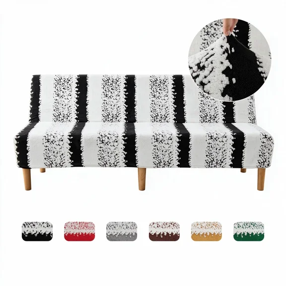 TOPCHANCES Plush Armless Sofa Bed Cover, Soft Folding Futon Slipcover with Elastic Cords, High-Stretch, Pet-Friendly (Black Stripe)