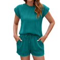 thumbnail image 2 of Short Sets for Women Wave Texture Short Sleeve Crewneck T Shirt and Shorts 2 Piece Matching Set Womens Lounge Set, 2 of 5