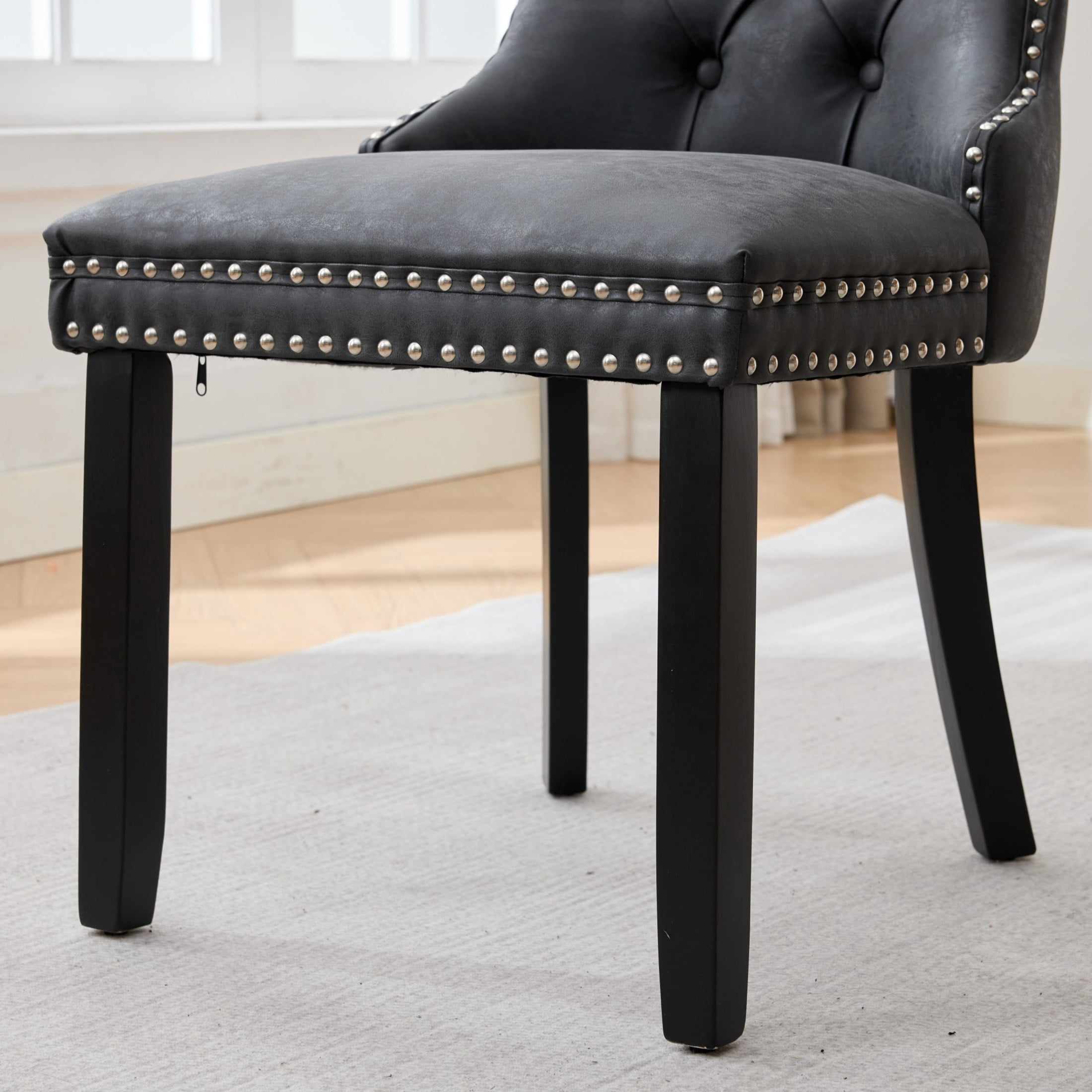 GDF Studio 24.4" Vintage Dining Chairs Set of 2 with PU Upholstery, Button-Tufted High Back, Charcoal Black