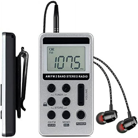 DEBGFS Portable AM FM Radio Walkman Radio with Digital Tuning LCD Display Rechargeable Pocket Radio with Earphone Small Radio with Detachable Belt Clip for Walking Jogging