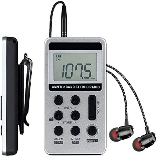 DEBGFS Portable AM FM Radio Walkman Radio with Digital Tuning LCD Display Rechargeable Pocket Radio with Earphone Small Radio with Detachable Belt Clip for Walking Jogging