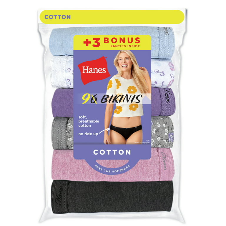 Hanes Women's Super Value Bonus Cool Comfort Sporty Cotton Bikini  Underwear, 6+3 Bonus Pack 