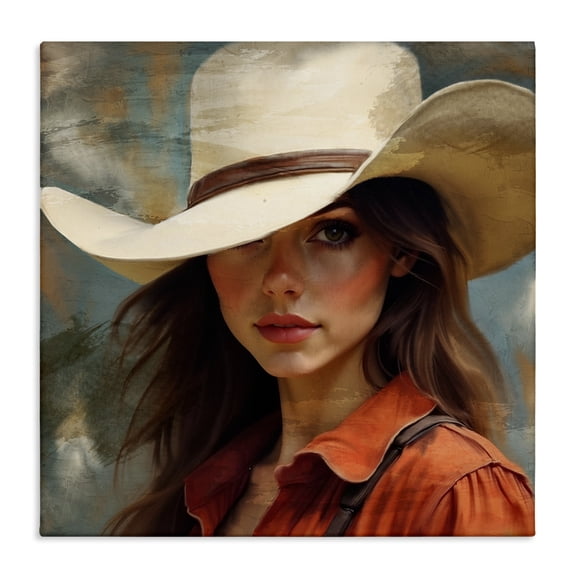 Cowgirl Gaze Beneath Hat Canvas Wall Art, design by Kim Allen