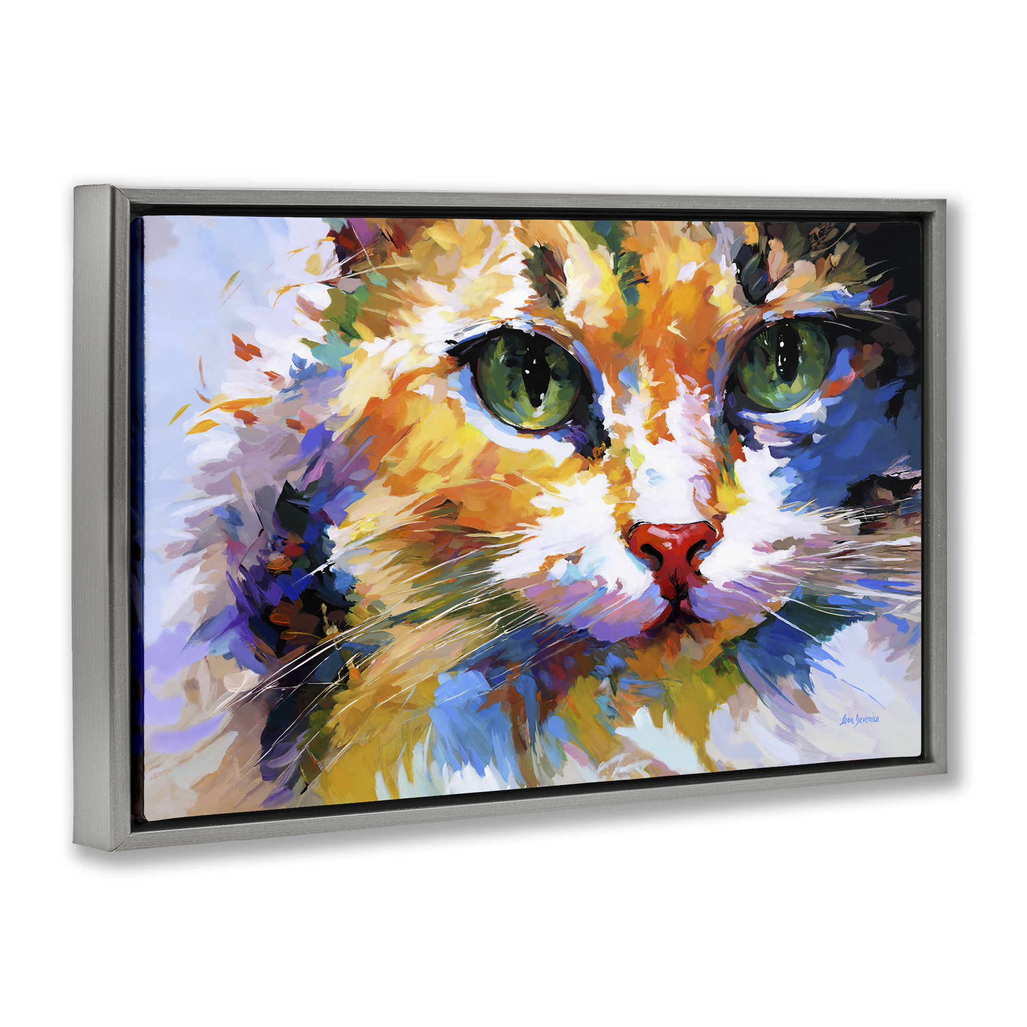 Stupell Industries Manx Cat Gaze Animals & Insects Painting Gray Floater Framed Canvas Art Print Wall Art, 25 x 17