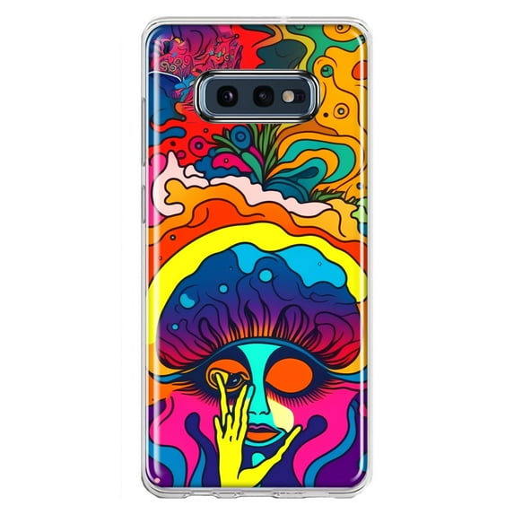 MUNDAZE Samsung Galaxy S10e Shockproof Clear Hybrid Protective Phone Case Neon Rainbow Psychedelic Trippy Hippie Big Brain
