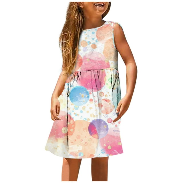 TSADFHJI Robe de Bébé Fille Noire Noël Robes de Tout-Petits Filles Mode Mignonne Printemps et Été Imprimé Col Rond Sans Manches Robe Décontractée (7) Bleu 5-6