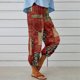thumbnail image 3 of Pantalones de pierna ancha para mujer, estampado floral, cintura elástica, cierre con cordón, pantalones cortos con puños ceñidos, Rojo L, 3 of 6