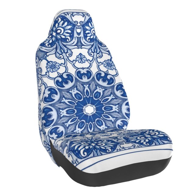 Wukai Blue Watercolor Full Set Car Seat Covers with Soft Padding Universal Auto Front Seats Protector and Cushion Mat