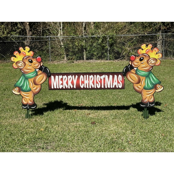 Christmas Reindeer with Merry Christmas Sign