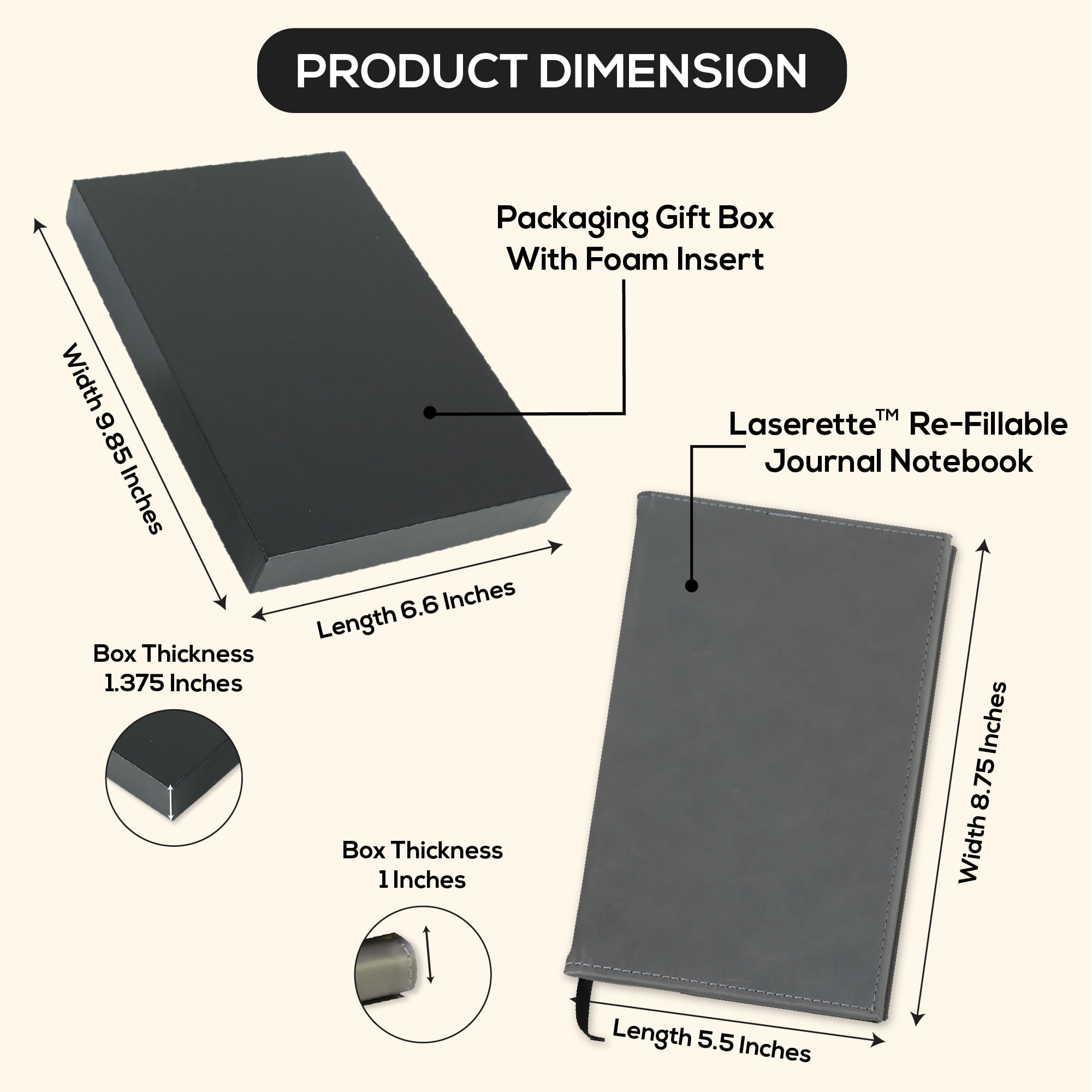 MakerFlo Laserette Refillable Journal for Adults, 8.75" x 5.5", Vegan Leather Cover with Lined Pages, pack of 12, Gray