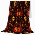 thumbnail image 2 of Haunted Village autumn celebration Pumpkin Pattern Festive Autumn Cartoon, Warm Flannel Blanket for Living Room and Family Room, Festive autumn celebration Scene, Art Lovers autumn celebration Gift, 2 of 9