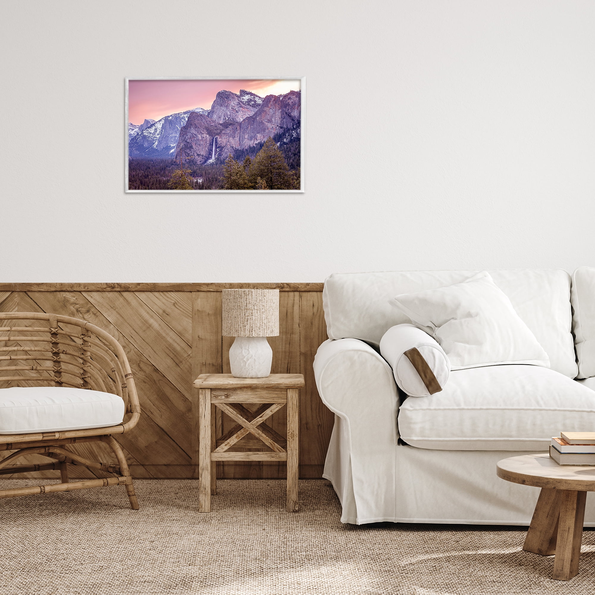 Stupell Industries Majestic Mountain Waterfall Sunset White Framed Giclee Art, design by Shelley Carlisle