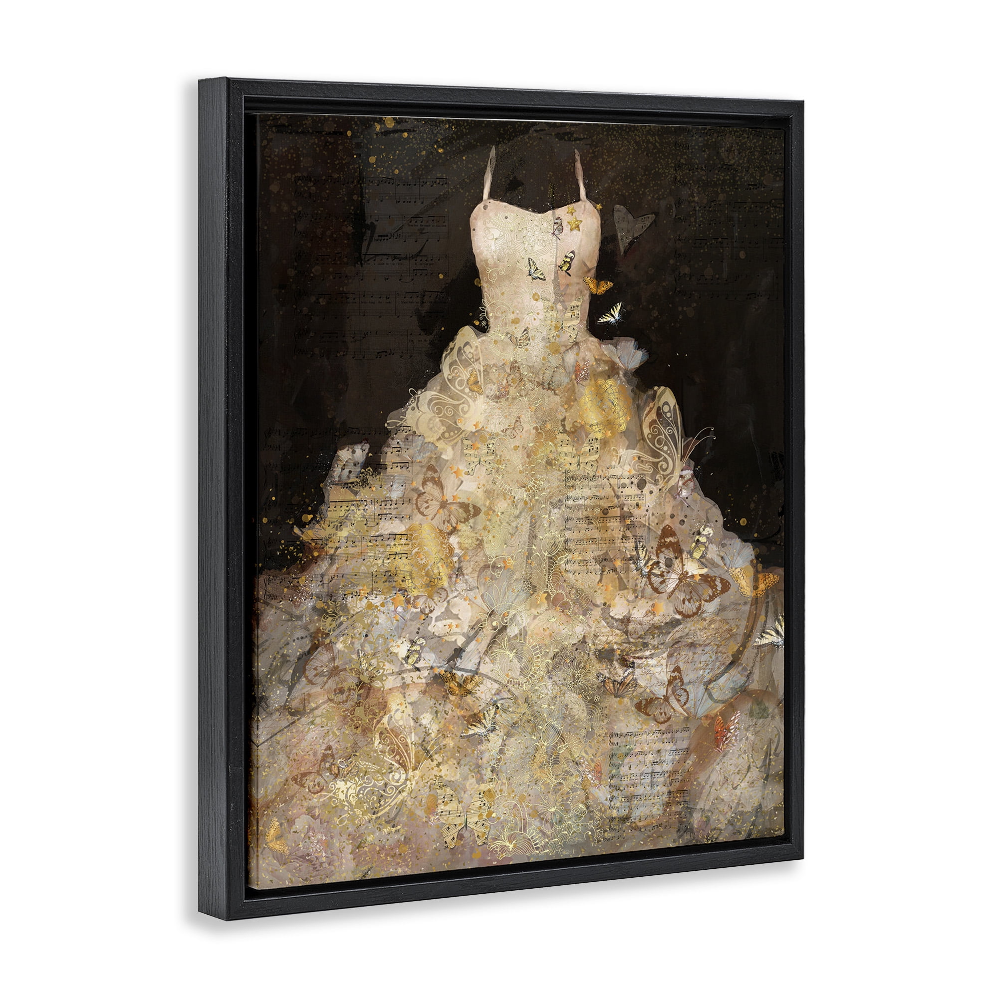 Stupell Industries Detailed Evening Gown Collage Beauty & Fashion Painting Black Floater Framed Canvas Art Print Wall Art, 17 x 21