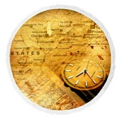 ABPHQTO Clock With Old Textured Map Round Beach Blanket with Tassels Beach Throw Towel Yoga Mat Picnic Blanket