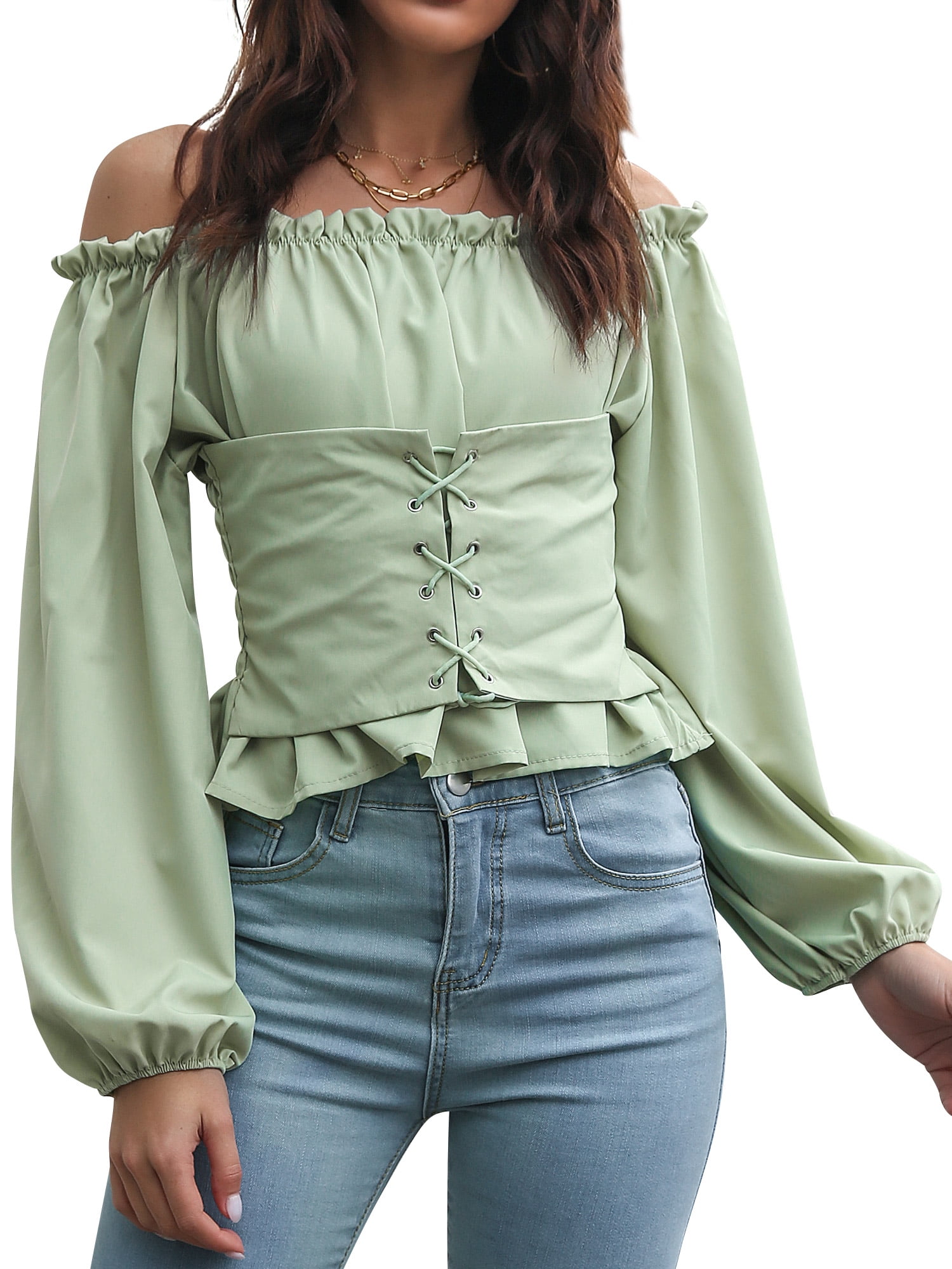 Long Sleeve Button-Up Blouse with Corset-Style Cinched Waist - Black main image 1