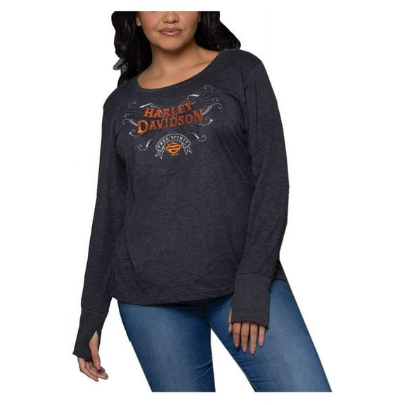 Harley-Davidson Women's Foil Soul Flight Scoop Neck Long Sleeve Shirt (S), Harley Davidson