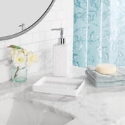Mainstays 16-Piece Blue Floral Shower Curtain Bathroom Set with Rug, 12 Hooks, Soap Dispenser and Tray