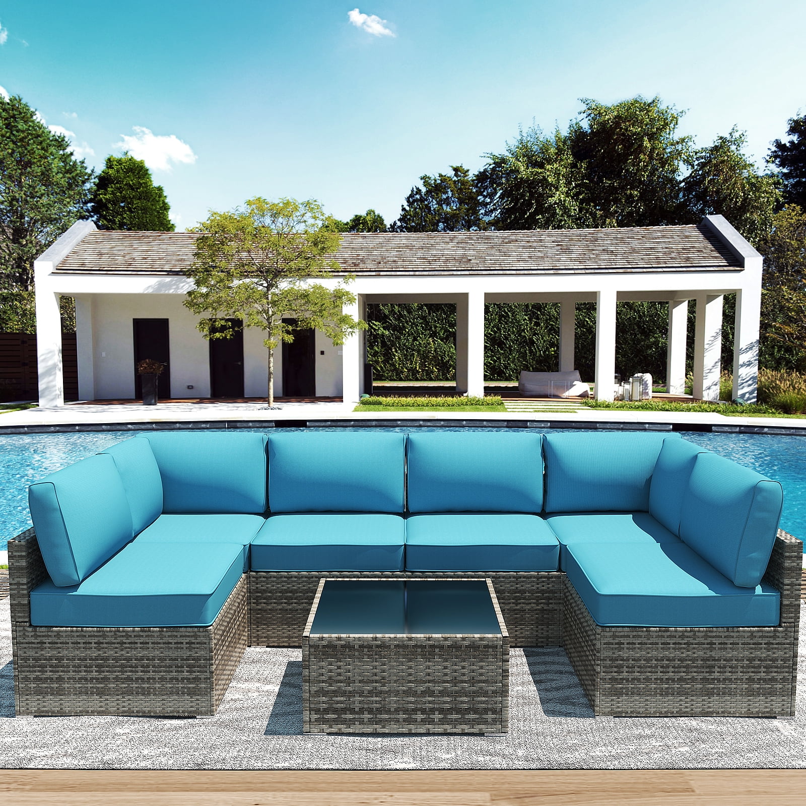 Outdoor Cushions Set of 14 for 7 Pieces Sectional Rattan Conversation Sets,Outdoor Furniture Replacement Cushions for Patio Furniture,4-INCH Replacement Sofa Cushions
