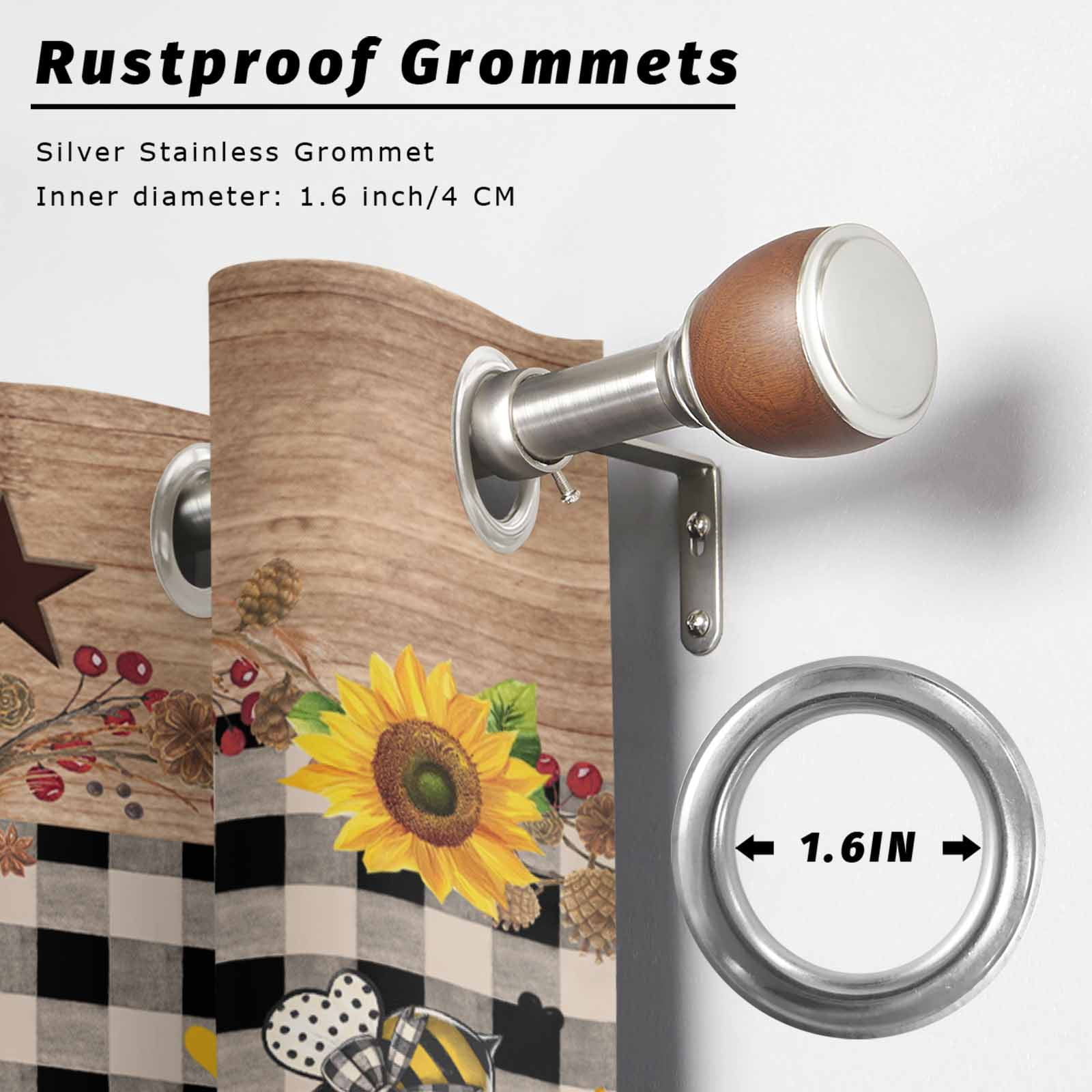 Outdoor Curtains for Patio Waterproof, Spring Sunflower Windproof Pravicy Outside Porch Blackout Curtain, Checkered Star Farmhouse Retro Sun Blocking Grommets Curtains for Cabana Gazebo 54"x108"