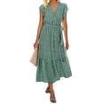 thumbnail image 2 of Vestido de Manga Corta para las Mujeres, Cintura Elástica Vestido de Playa de Verano de Gasa con Doblado de Línea, Casual Y Fluido, 2 of 6