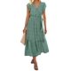 thumbnail image 2 of Vestido de Manga Corta para las Mujeres, Cintura Elástica Vestido de Playa de Verano de Gasa con Doblado de Línea, Casual Y Fluido, 2 of 6