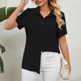 thumbnail image 2 of Camisa de trabajo de manga corta de color puro, informal, con botones, elegante y transpirable para mujer, 2 of 7
