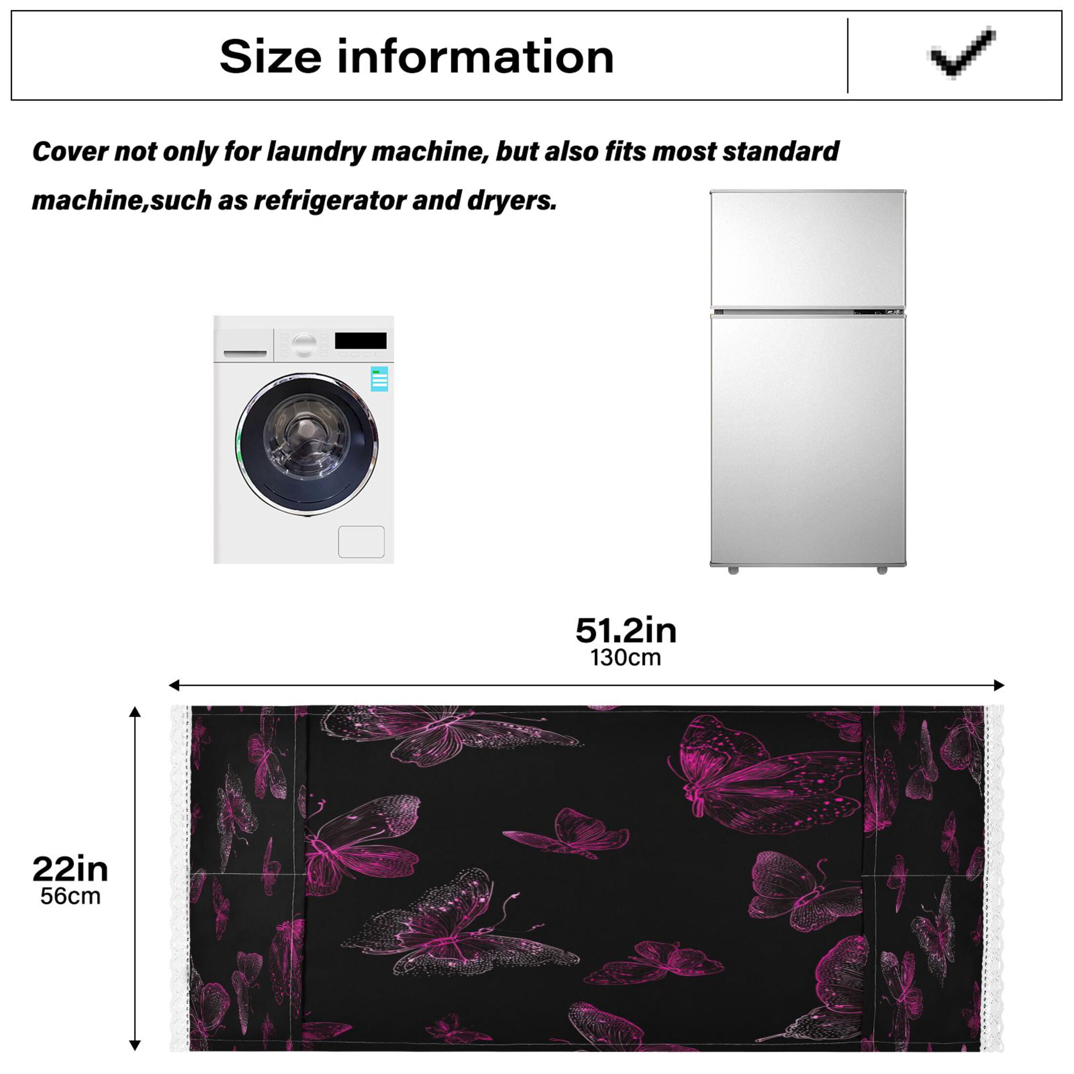 Wobogo Pink Transparent Butterfly Washing Machine Cover Dustproof Washer Dryer Cover Waterproof Laundry Room Decorative Protector