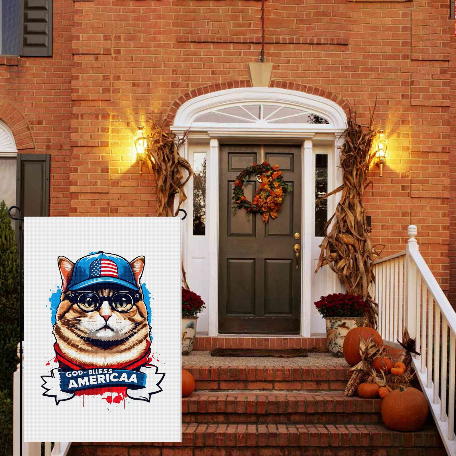 Cute Cat Garden Flag for Outdoor for Porch Patio Backyard Yard Deco - Double-Colored Fluffy Cat Kitten Porch Decor Cute Cat Cartoon Style Versatile Garden Flags for Outdoor - 28x40 Inches
