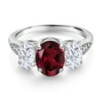 thumbnail image 2 of Gem Stone King 10K White Gold Red Rhodolite Garnet White Moissanite and White Lab Grown Diamond 3 Stone Engagement Ring for Women (2.39 Cttw, Gemstone Birthstone, Available in Size 5, 6, 7, 8, 9), 2 of 5