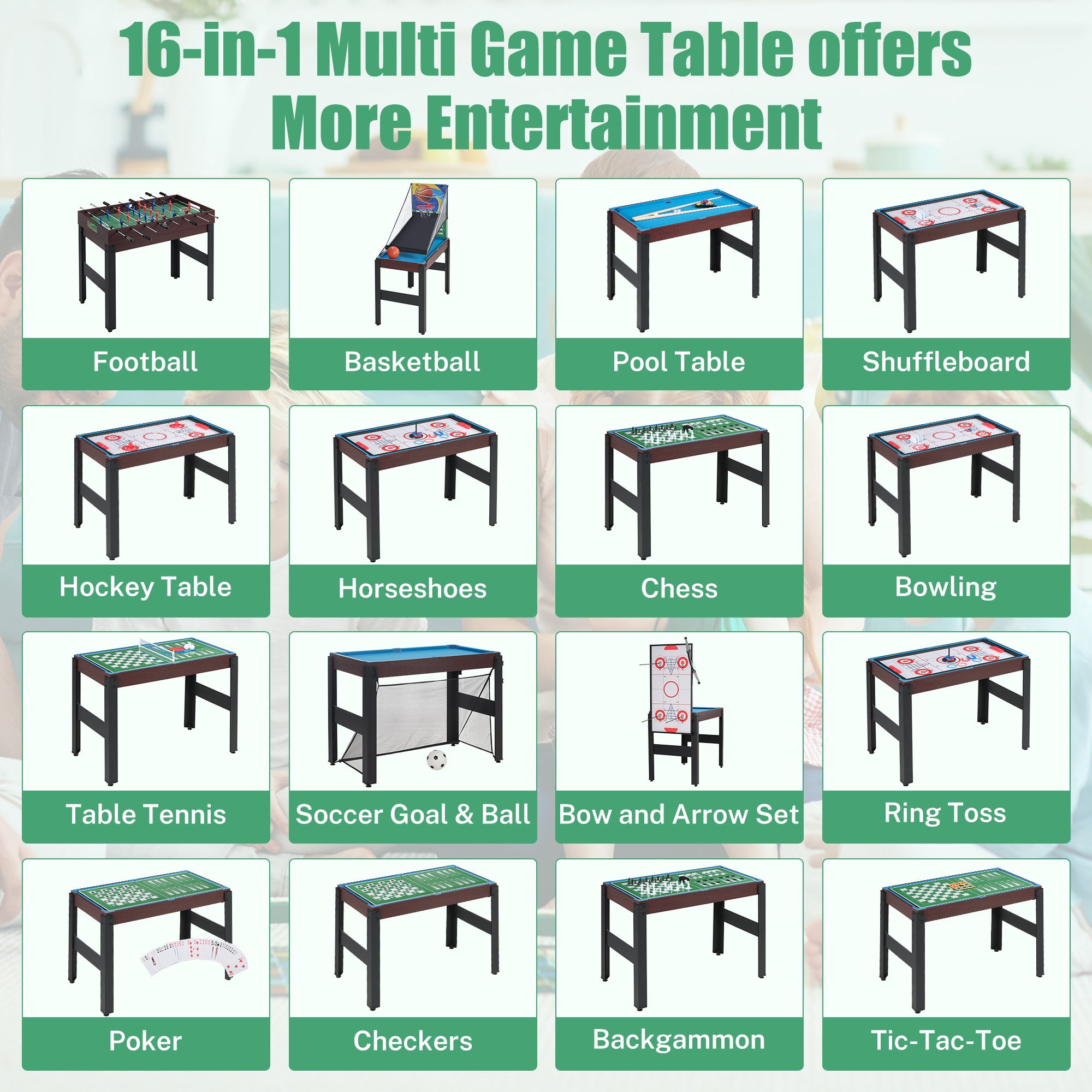 16 in 1 Combo Game Table, SHINPT Game Table for Kids/Adults, 48" Multi Game Table with Foosball, Billiards, Ping Pong, Air Hockey, Board Game table for Game Room, Backyard & Family Gatherings