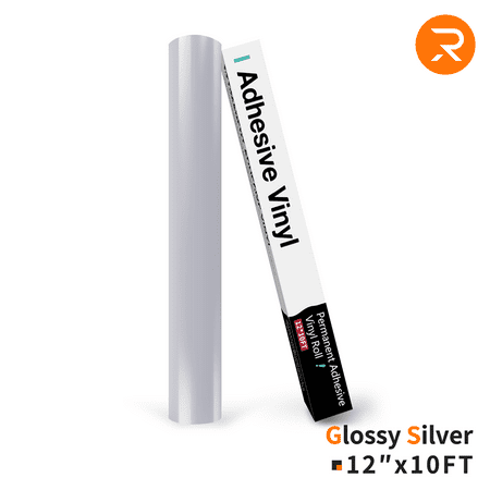 HTVRONT Glossy Silver Permanent Vinyl,12" x 10FT Glossy Silver Adhesive Vinyl Roll for Cricut, Silhouette, Cameo Cutters, Signs, Scrapbooking, Craft, Die Cutters (Glossy Silver)