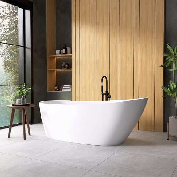 Vinnova Lahore 66.9" x 29.1" Acrylic Soaking Bathtub in White