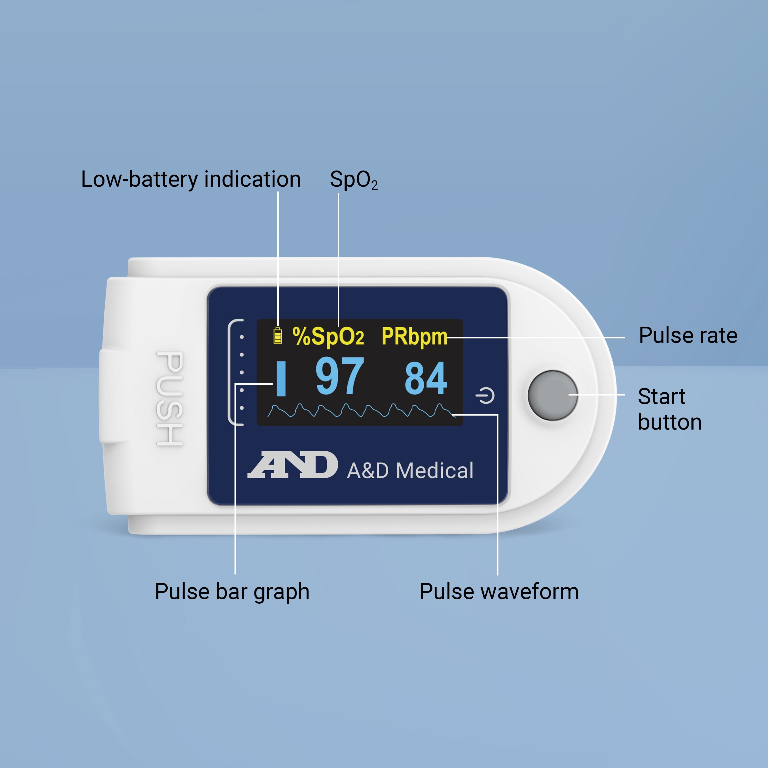 A&D Medical Fingertip Pulse Oximeter for Sports, UP-200, SpO2 & Pulse Rate Tracker, Carrying Case, Lanyard, AAA Batteries
