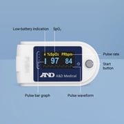 A&D Medical Fingertip Pulse Oximeter for Sports, UP-200, SpO2 & Pulse Rate Tracker, Carrying Case, Lanyard, AAA Batteries