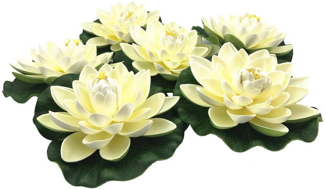 3 Ivory Lotus Flowers 4 Inches Water Lily Floral Embellishments Classic Wedding Decorations Elegant Table Decor Ideas 