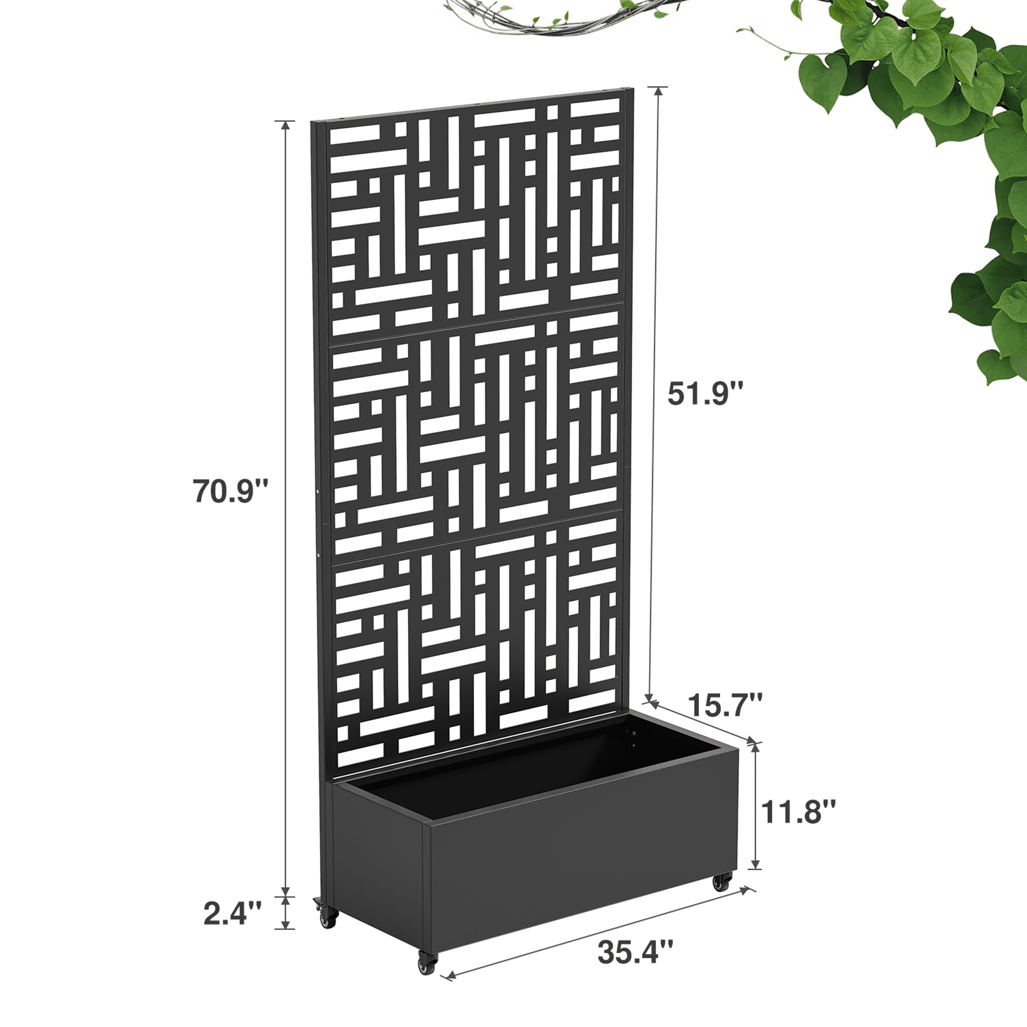 MAYEERTY 72x35x16 Inch Black Metal Rectangular Planter Box with Trellis for Street, 5 Piece Set