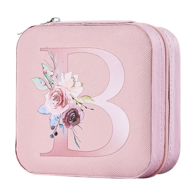 B Pu Alphabet Jewelry Storage Box 26 Printed Letter With Portable Design, Organized Compartments And Durable Material For Earrings, Rings, Bracelets