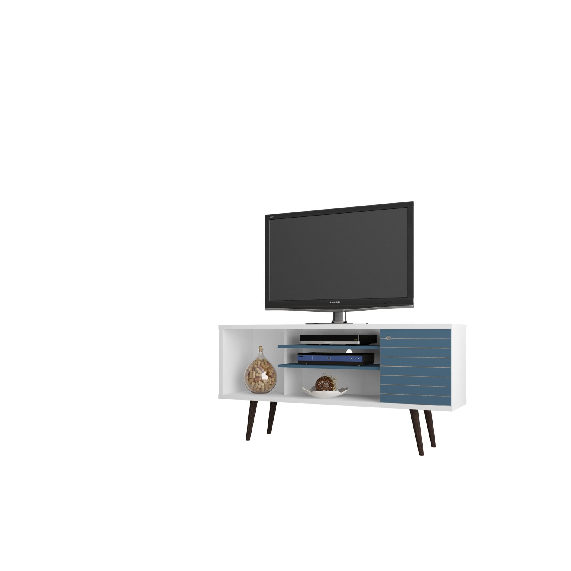 Manhattan Comfort Liberty Collection Mid Century Modern TV Stand in Wood/Blue 