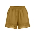 thumbnail image 5 of Brnmxoke Linen Summer Shorts for Women Plus Size Casual Elastic Waist Lounge Shorts Comfy Stretch Lace Trim Beach Shorts with Pockets Yellow,XL, 5 of 8