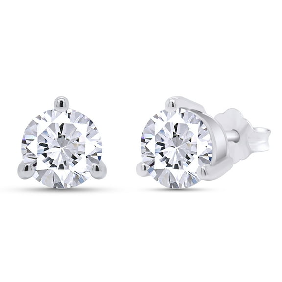 14K White Gold Post & 925 Sterling Silver Moissanite Lab Created Diamond 3 Prong Martini Style Stud Earrings 1.5ct