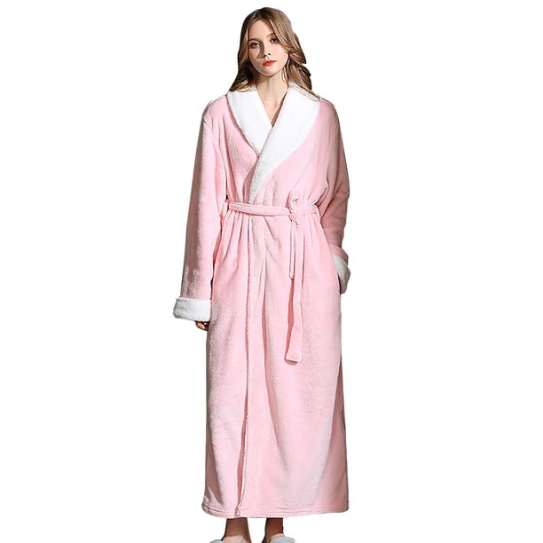 Gibobby Batas de mujeres para parejas para mujer, albornoz de felpa largo y sencillo con bolsillos, albornoz grueso de lana Coral de talla grande(Rosa,M)