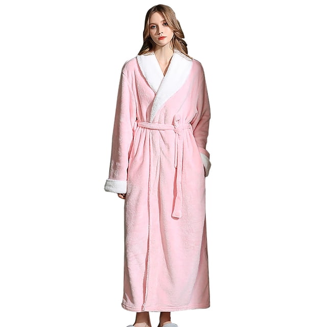 Women's Long Couples Robe Soft Coral Bathrobe With Pockets Cozy Plus Size Loungewear For Home Comfort